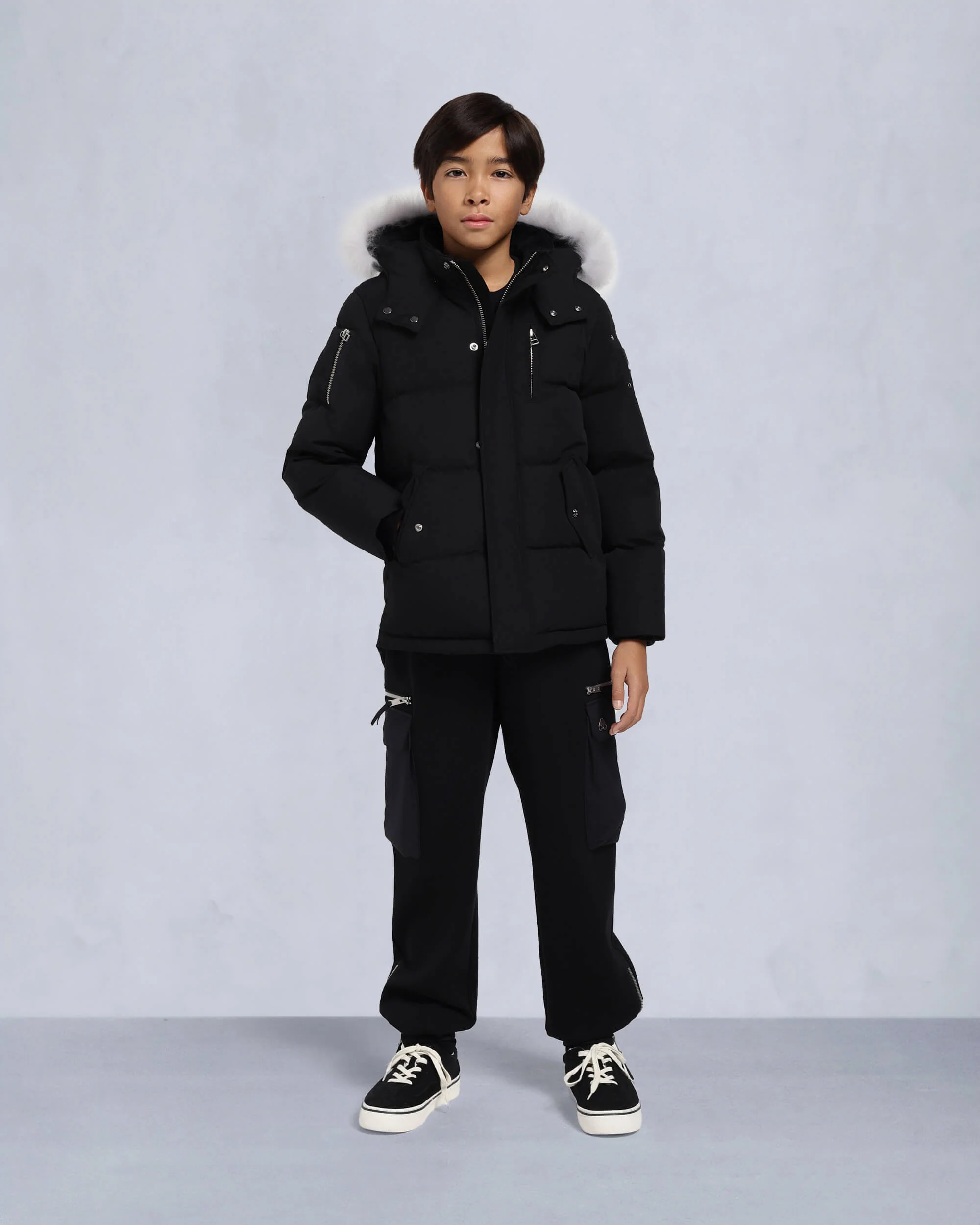KIDS UNISEX ORIGINAL SHEARLING TRIM 3Q JACKET-BLACK/NATURAL