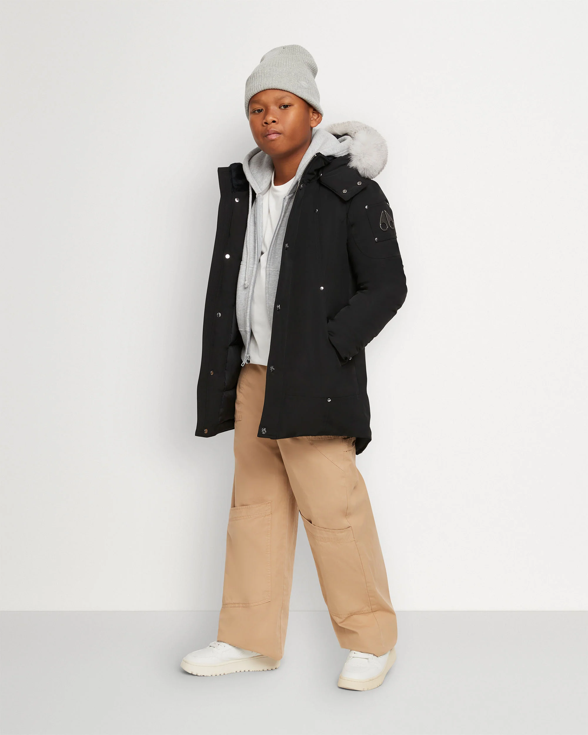KIDS UNISEX ORIGINAL SHEARLING TRIM PARKA-BLACK/NATURAL